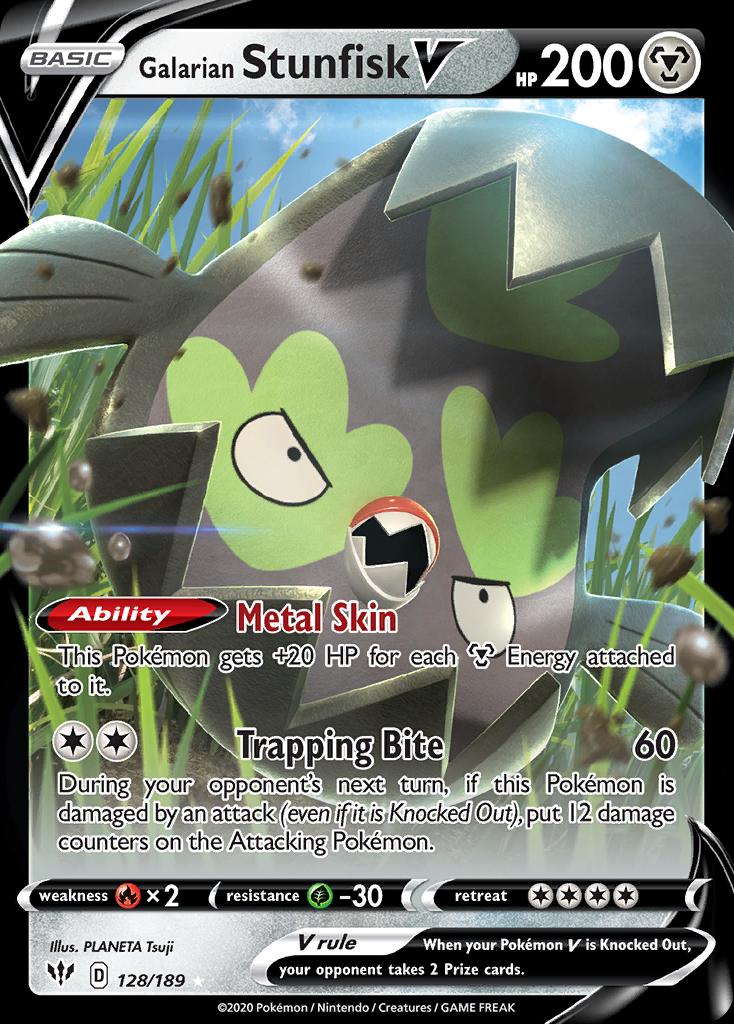 Pokémon-kaart Galarian Stunfisk V 128/189 Ultra Rare uit de set Darkness Ablaze Image principale du produit