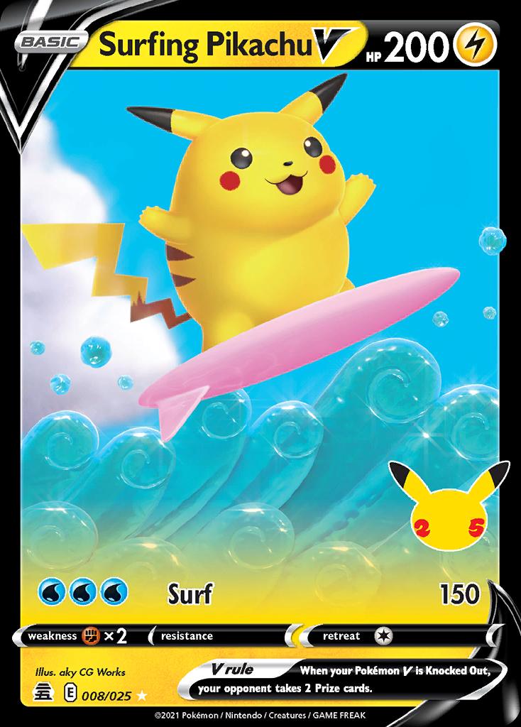 Pokémon-kaart Surfing Pikachu V 8/25 Ultra Rare uit de set Celebrations