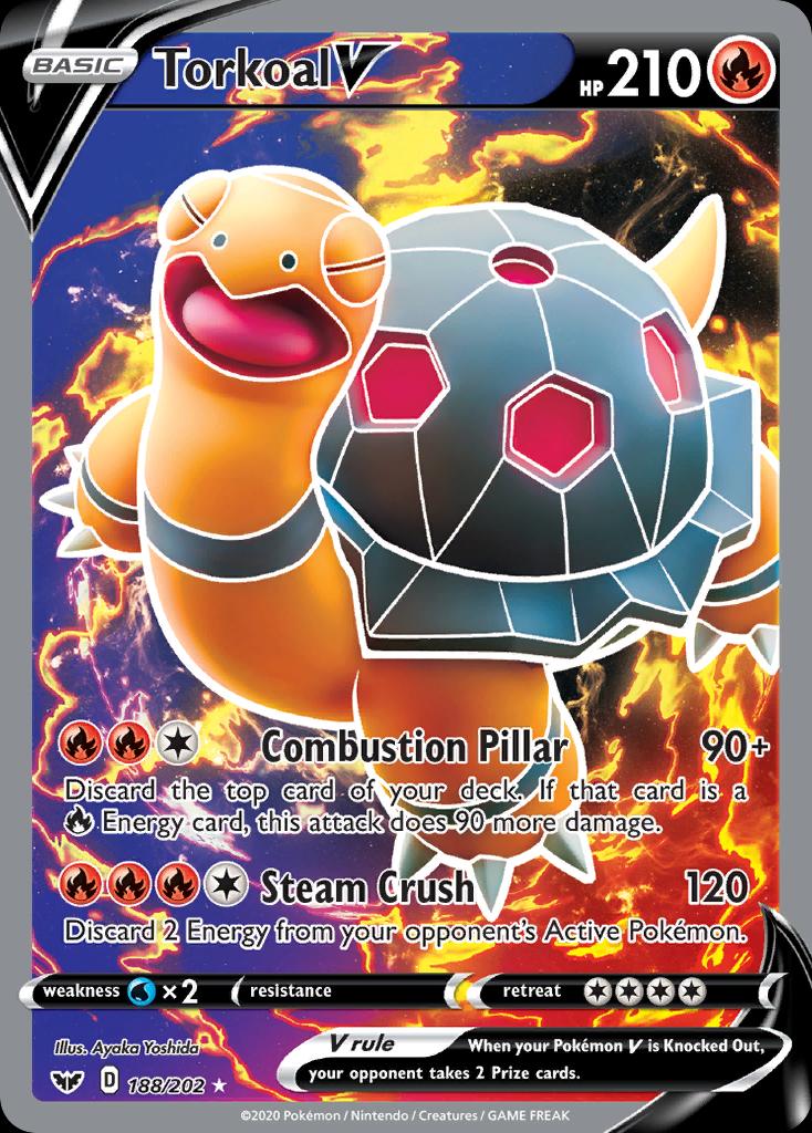 Pokémon-kaart Torkoal V 188/202 Ultra Rare uit de set Sword & Shield