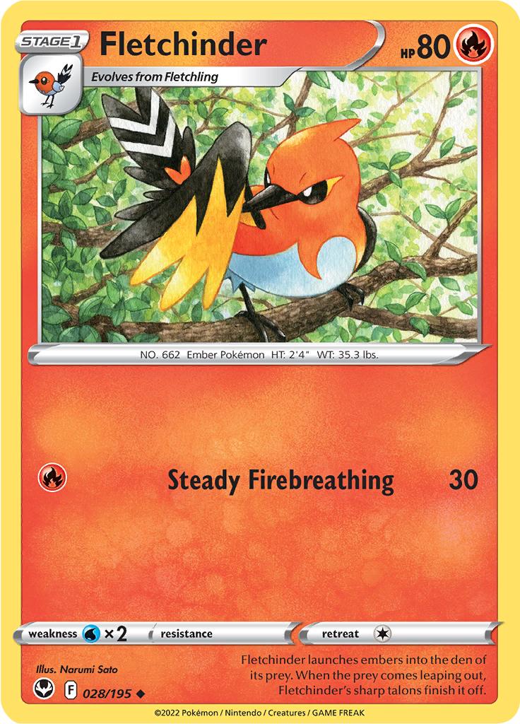 Pokémon-kaart Fletchinder 028/195 Uncommon uit de set Silver Tempest Hoofdafbeelding