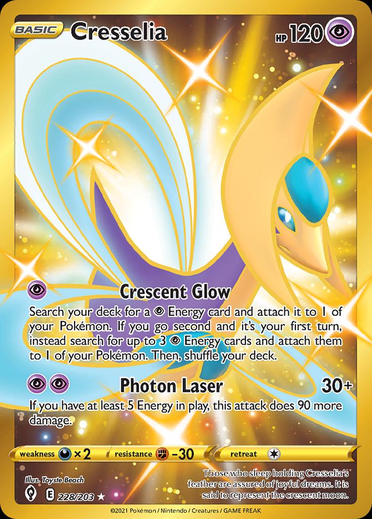Pokémon-kaart Cresselia 228/203 Secret Rare uit de set Evolving Skies