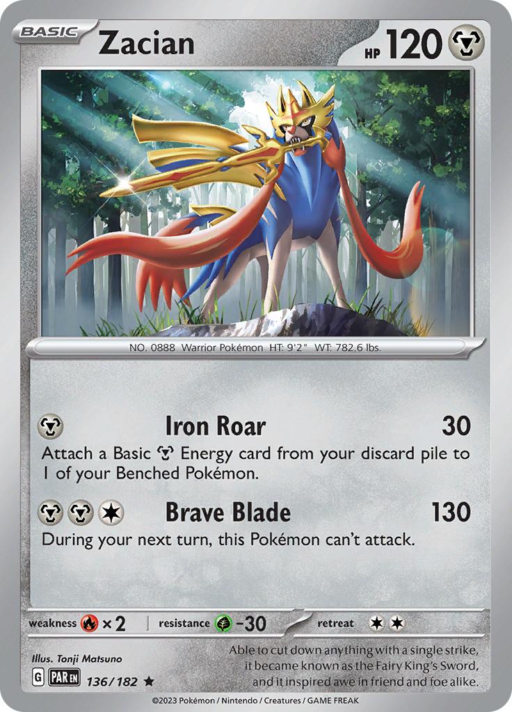 Pokémon-kaart Zacian 136/182 Rare uit de set Paradox Rift