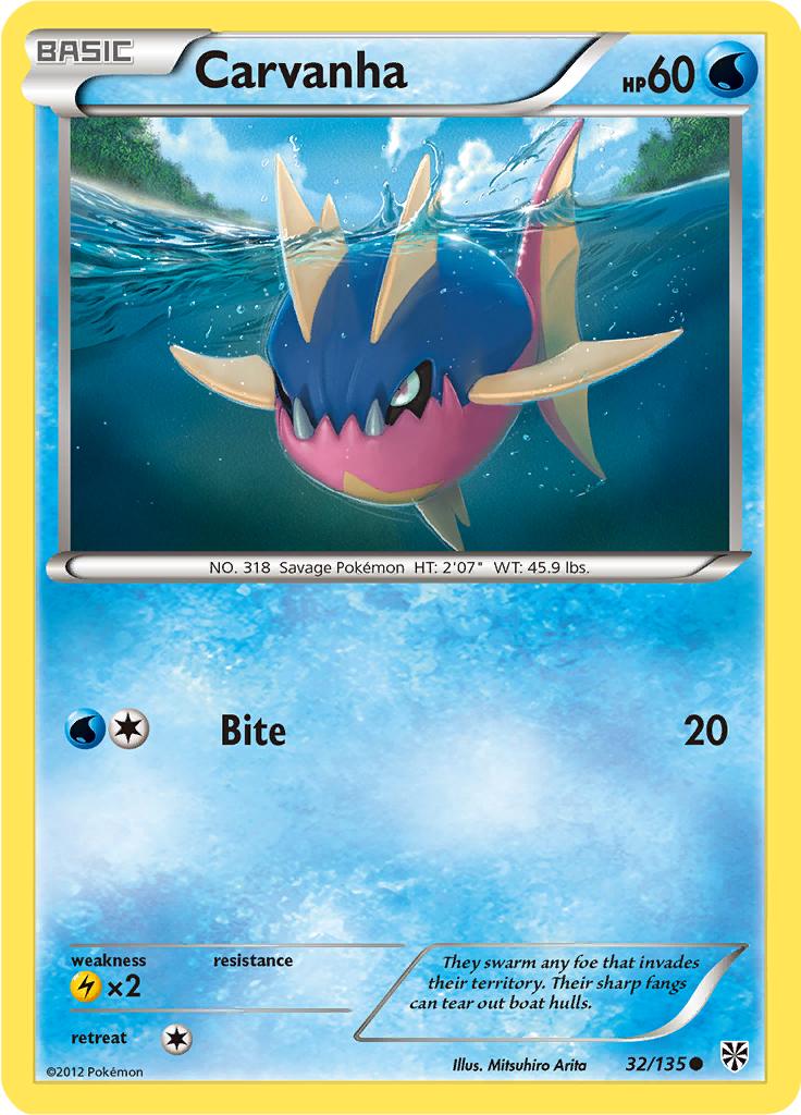 Pokémon-kaart Carvanha 32/135 Common uit de set Plasma Storm Hoofdafbeelding