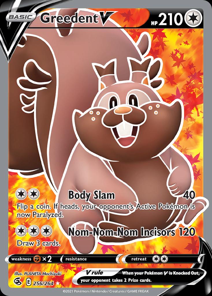 Pokémon-kaart Greedent V 256/264 Ultra Rare uit de set Fusion Strike