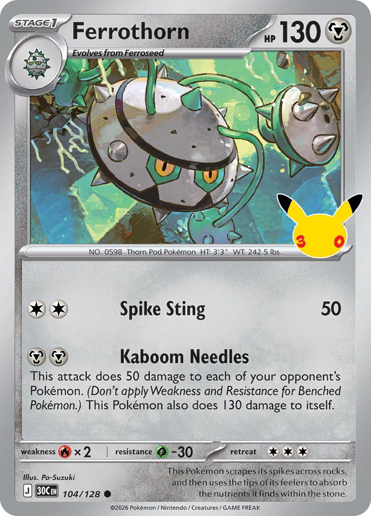 Pokémon-kaart Ferrothorn 104/128 Common uit de set 30th Celebration