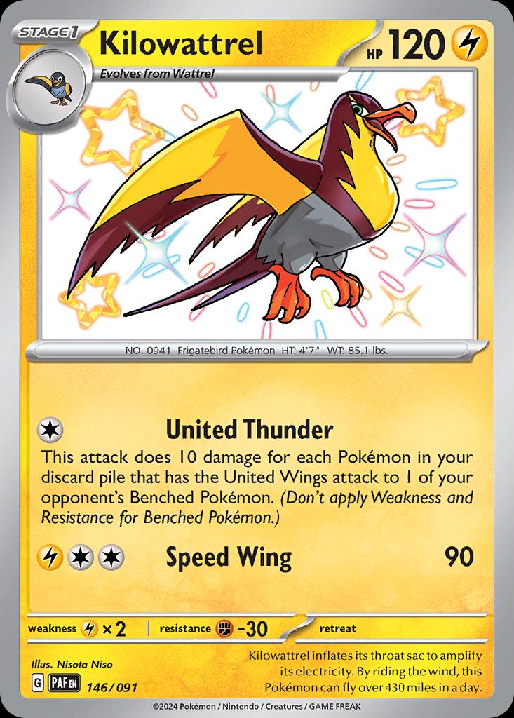 Pokémon-kaart Kilowattrel 146/91 Shiny Rare uit de set Paldean Fates Hoofdafbeelding