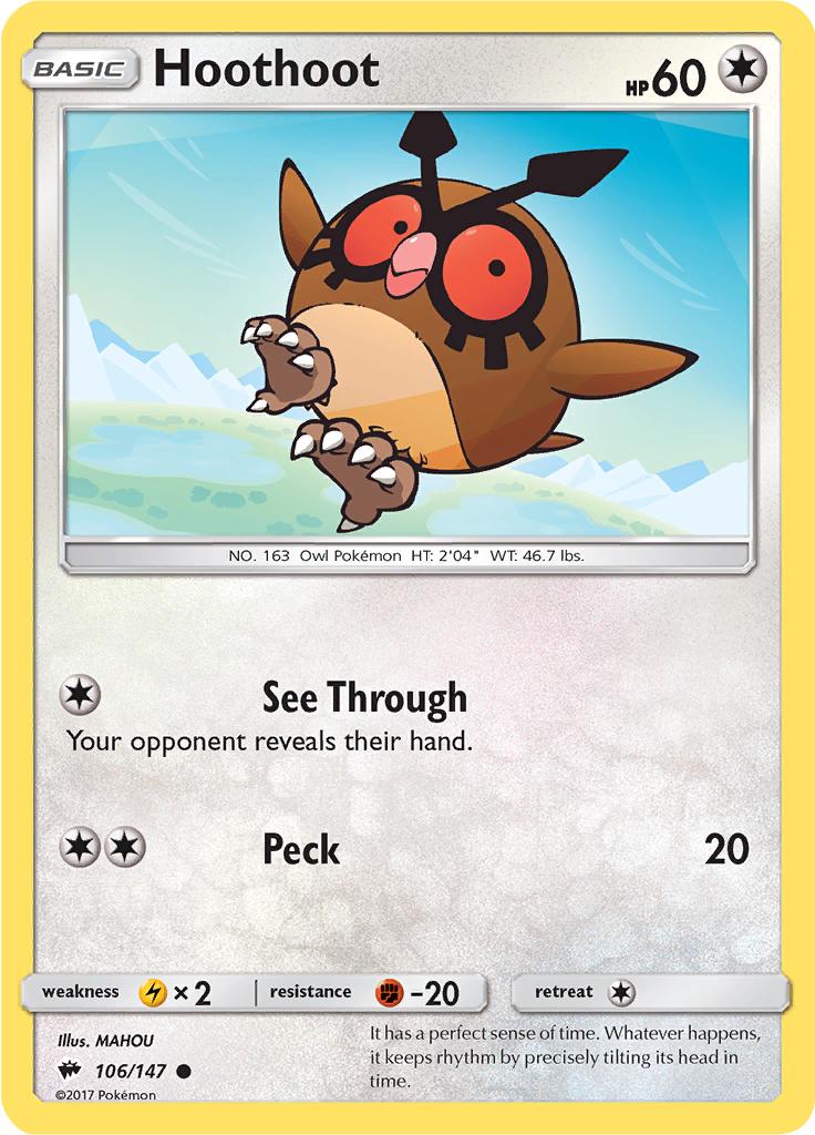Pokémon-kaart Hoothoot 106/147 Common uit de set Burning Shadows