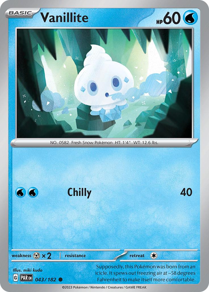 Pokémon-kaart Vanillite 043/182 Common uit de set Paradox Rift