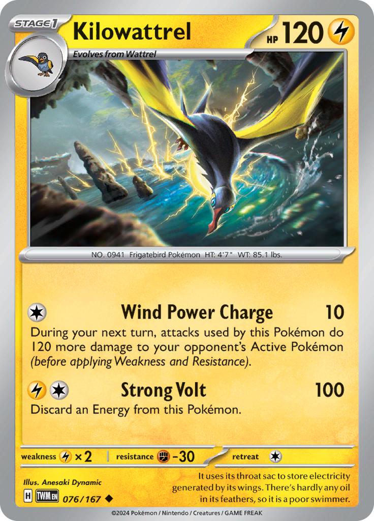 Pokémon-kaart Kilowattrel 076/167 Uncommon uit de set Twilight Masquerade