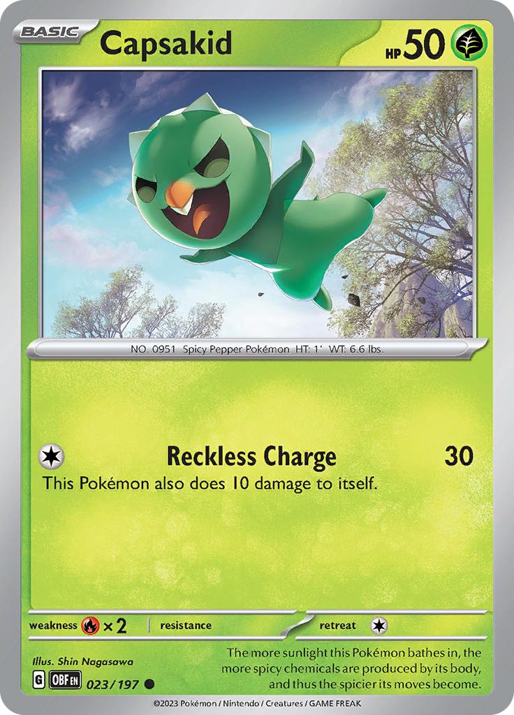 Pokémon-kaart Capsakid 023/197 Common uit de set Obsidian Flames Hoofdafbeelding