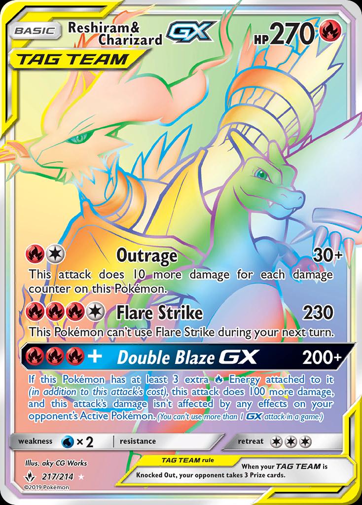 Pokémon-kaart Reshiram & Charizard GX 217/214 Secret Rare uit de set Unbroken Bonds Hoofdafbeelding