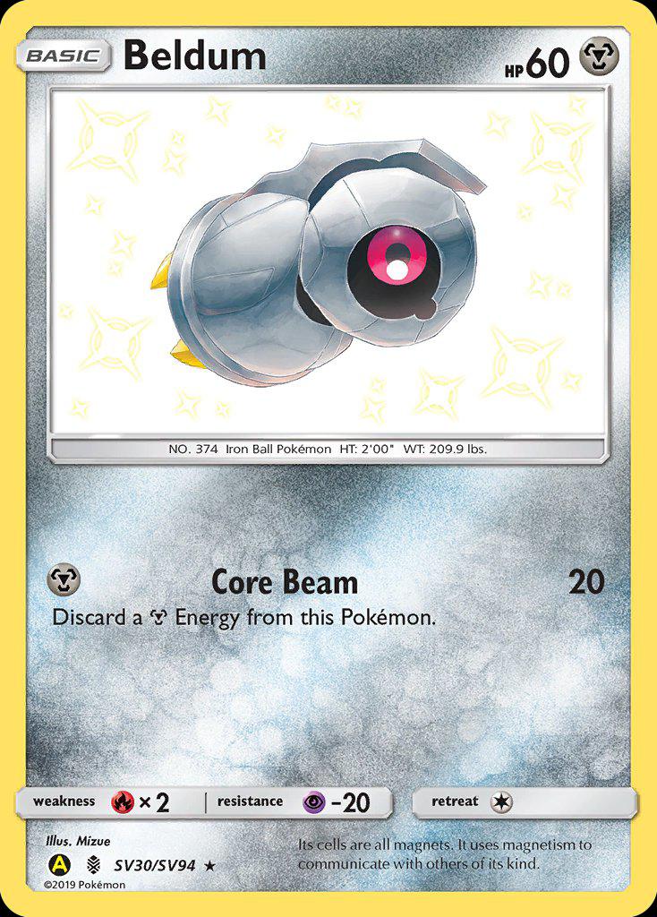 Pokémon-kaart Beldum SV30/SV94 Holo Rare uit de set Hidden Fates