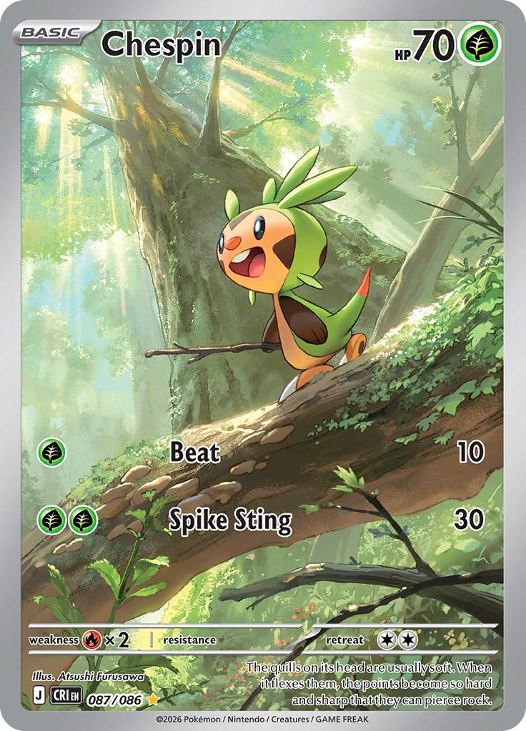 Pokémon-kaart Chespin 087/086 Illustration Rare uit de set Chaos Rising