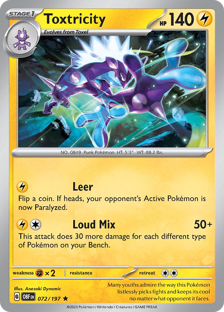 Pokémon-kaart Toxtricity 072/197 Rare uit de set Obsidian Flames