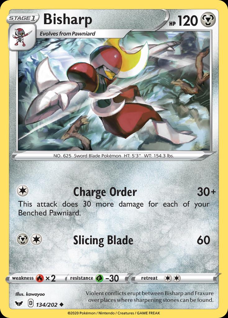 Pokémon-kaart Bisharp 134/202 Uncommon uit de set Sword & Shield Hoofdafbeelding
