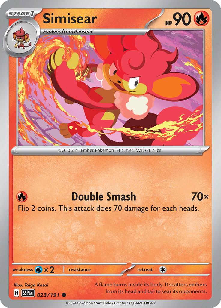 Pokémon-kaart Simisear 023/191 Common uit de set Surging Sparks