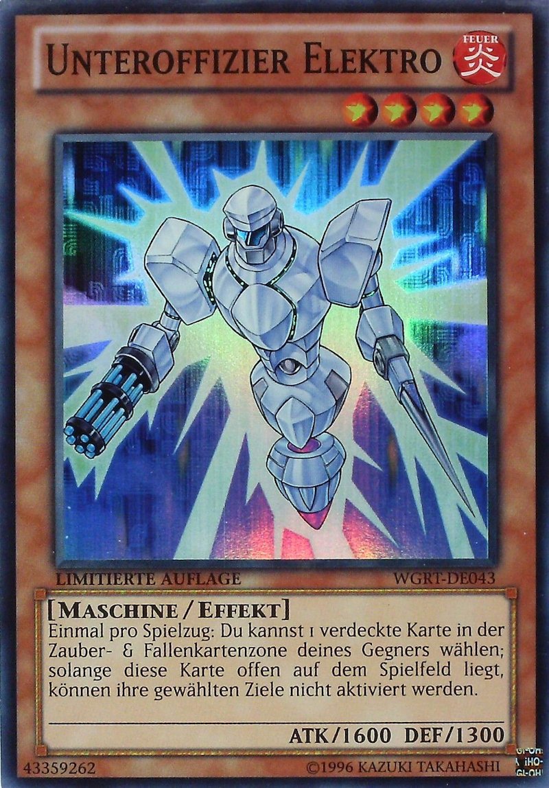Yu-Gi-Oh!-kaart Sergeant Electro WGRT-DE043 Super Rare uit War of the Giants Reinforcements Hauptbild