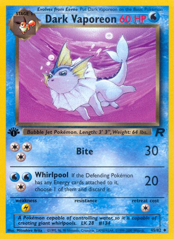 Pokémon-kaart Dark Vaporeon 45/82 Uncommon uit de set Team Rocket Hoofdafbeelding