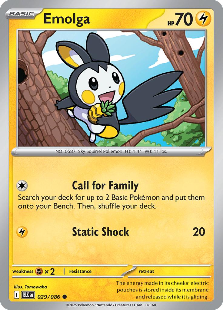 Pokémon-kaart Emolga 029/086 Common uit de set Black Bolt Hoofdafbeelding