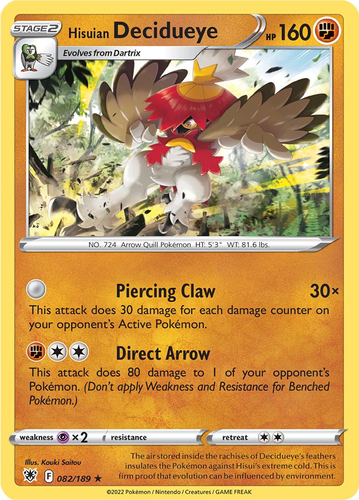 Pokémon-kaart Hisuian Decidueye 082/189 Holo Rare uit de set Astral Radiance