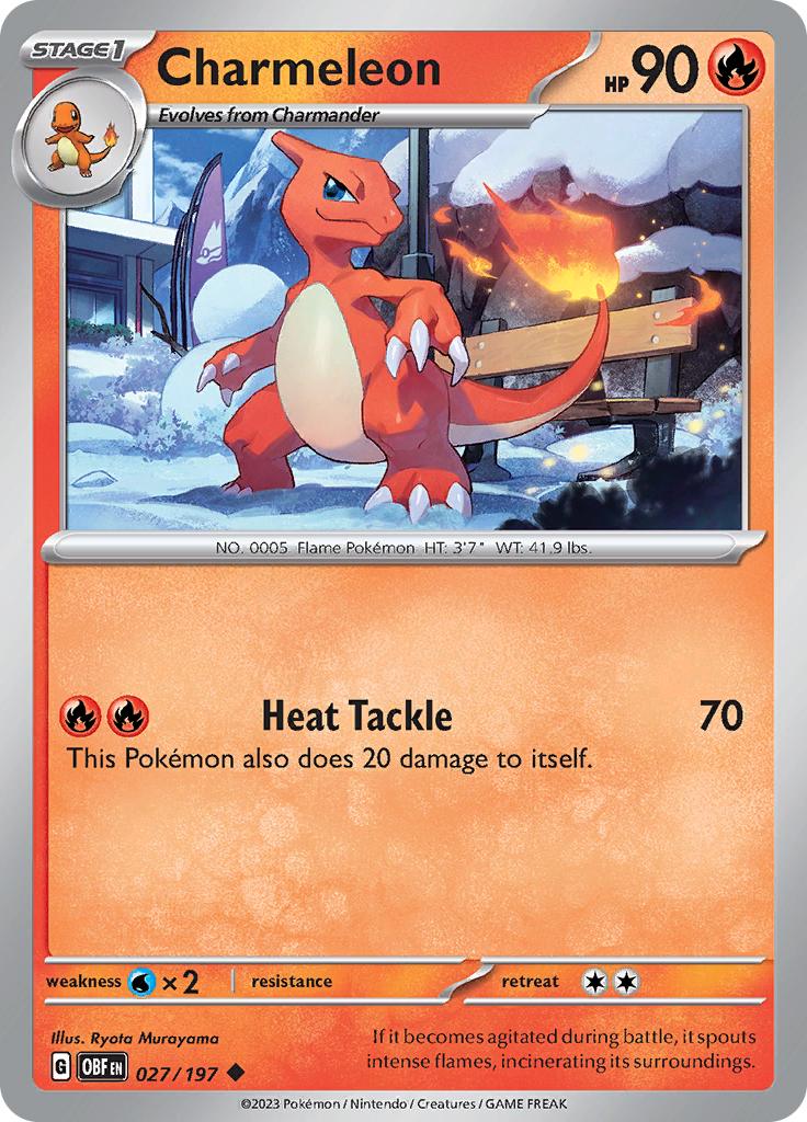 Pokémon-kaart Charmeleon 027/197 Uncommon uit de set Obsidian Flames Hoofdafbeelding