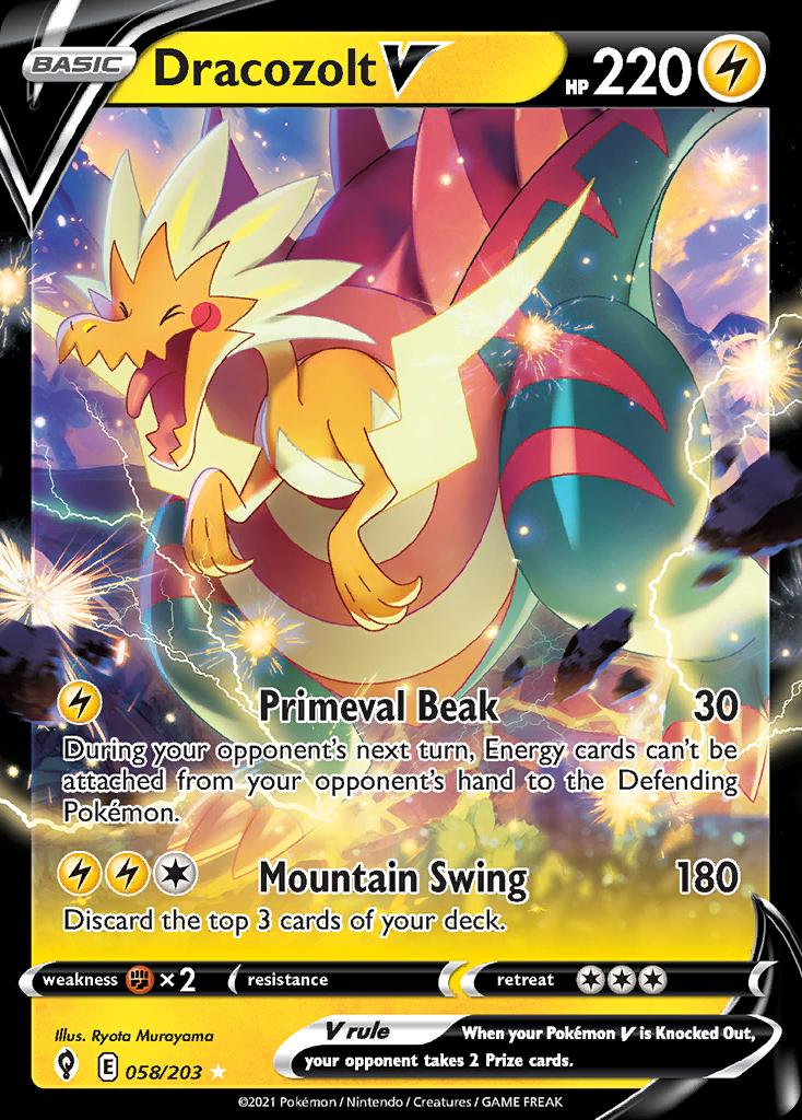 Pokémon-kaart Dracozolt V 058/203 Ultra Rare uit de set Evolving Skies