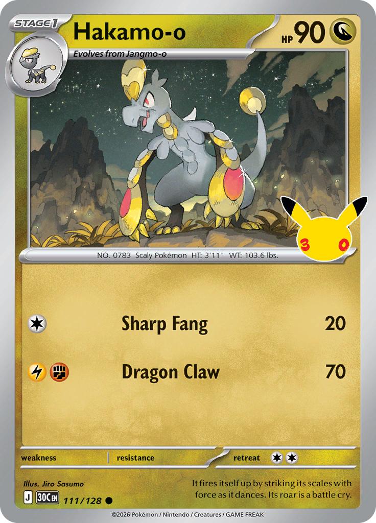 Pokémon-kaart Hakamo-o 111/128 Common uit de set 30th Celebration