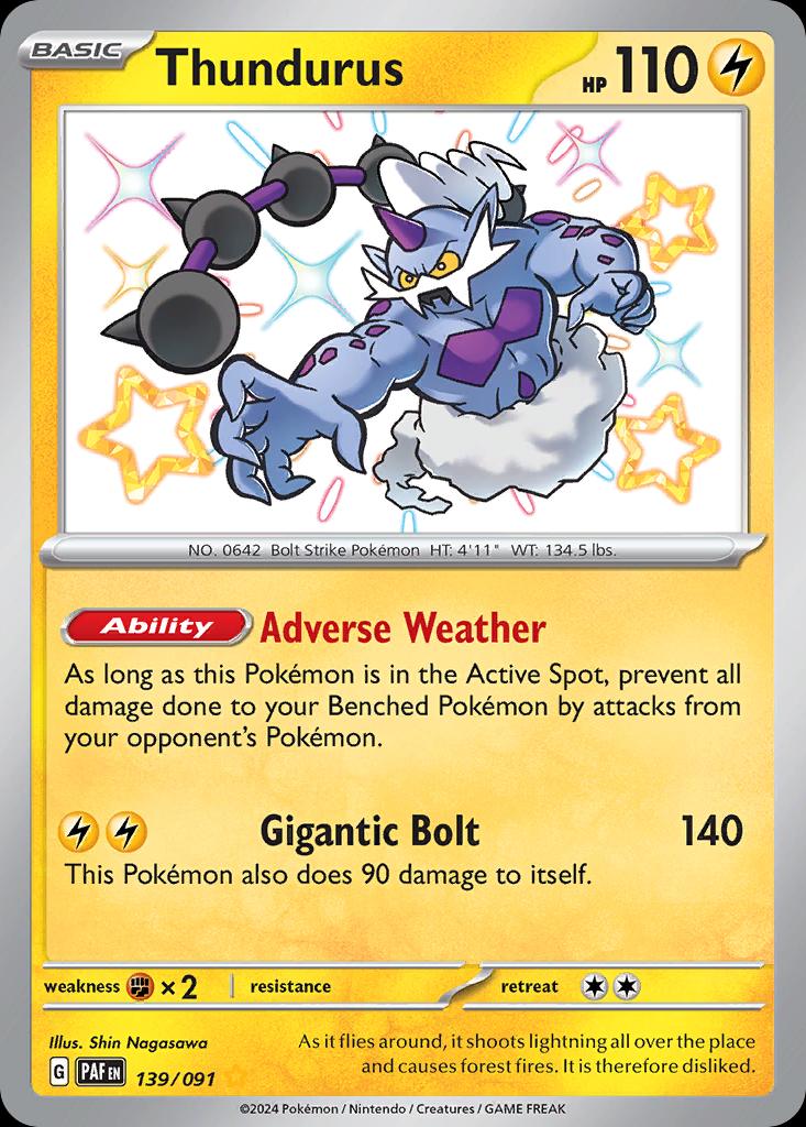 Pokémon-kaart Thundurus 139/91 Shiny Rare uit de set Paldean Fates
