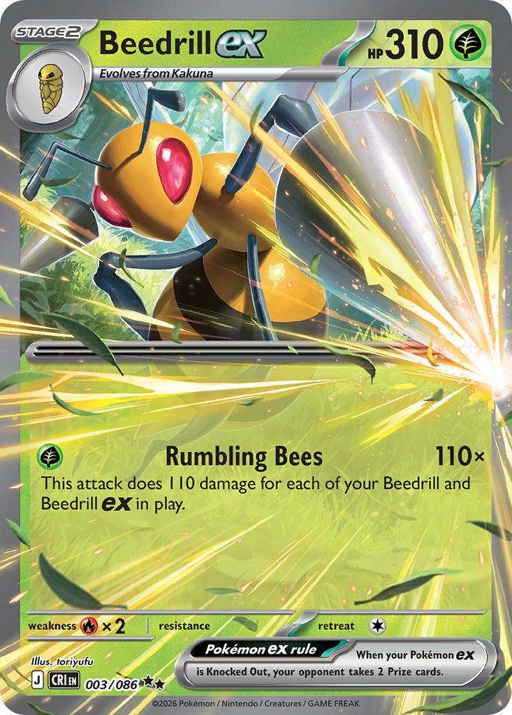 Pokémon-kaart Beedrill ex 003/086 Double Rare uit de set Chaos Rising