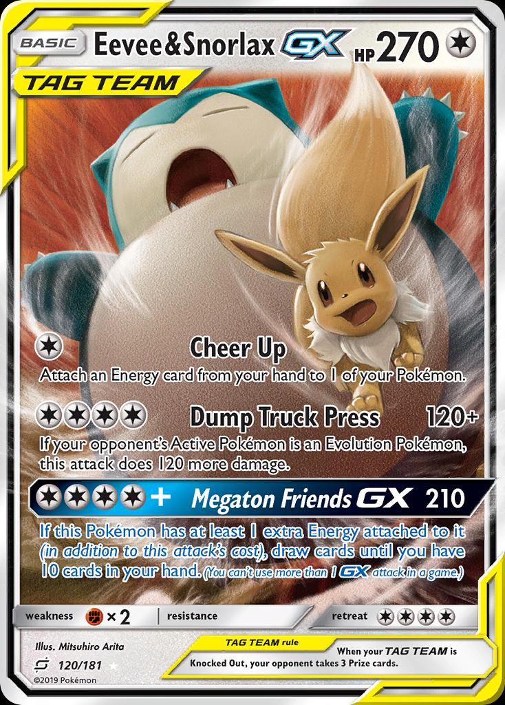 Pokémon-kaart Eevee & Snorlax GX 120/181 Ultra Rare uit de set Team Up Image principale du produit