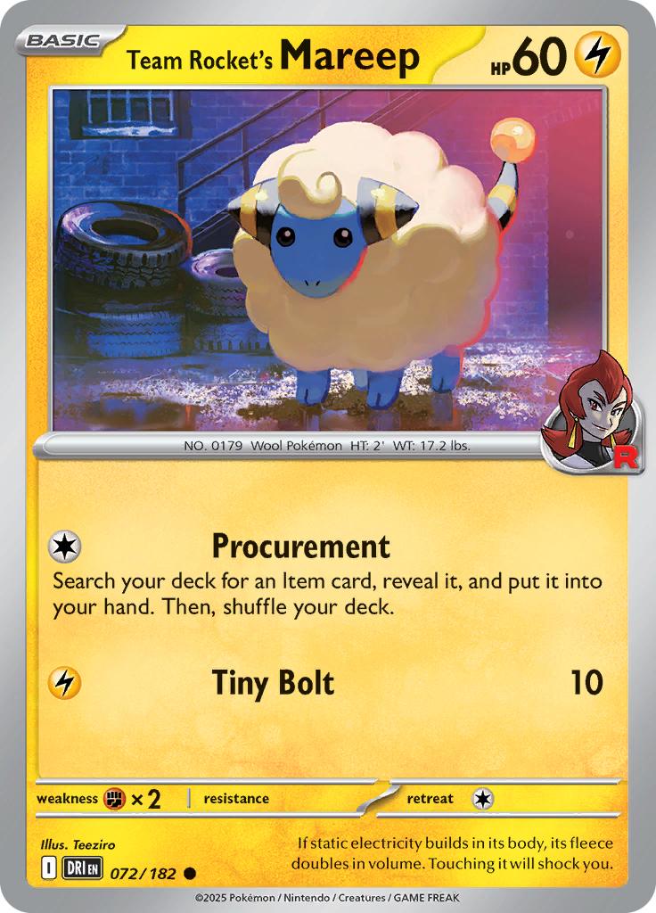 Pokémon-kaart Team Rocket's Mareep 072/182 Common uit de set Destined Rivals