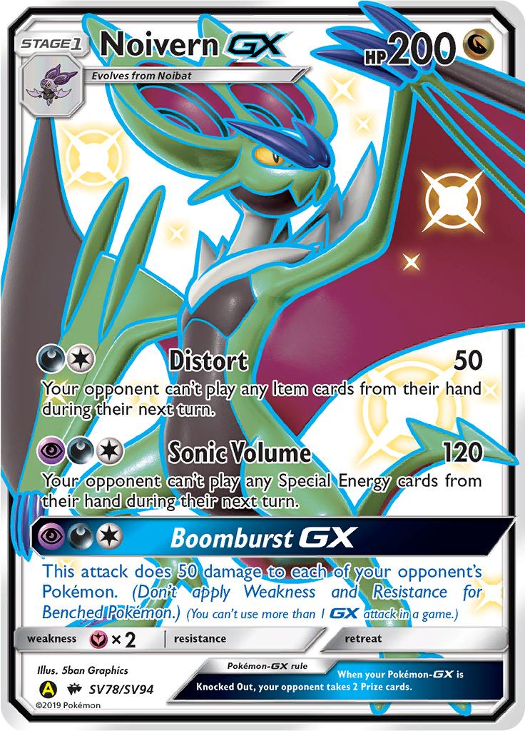Pokémon-kaart Noivern GX SV78/SV94 Secret Rare uit de set Hidden Fates