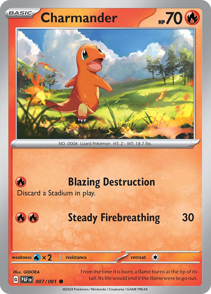 Pokémon-kaart Charmander 007/091 Common uit de set Paldean Fates Hoofdafbeelding