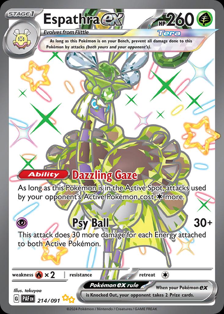 Pokémon-kaart Espathra ex 214/91 Shiny Ultra Rare uit de set Paldean Fates