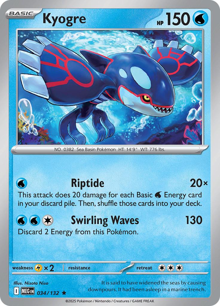Pokémon-kaart Kyogre 034/132 Rare uit de set Mega Evolution