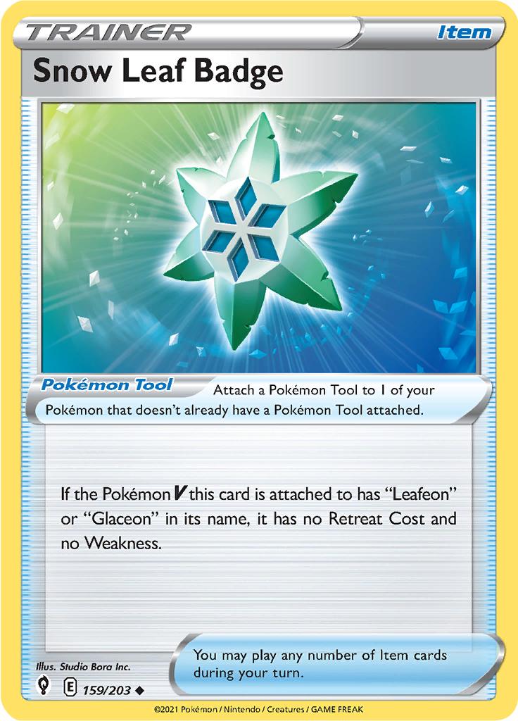 Pokémon-kaart Snow Leaf Badge 159/203 Uncommon uit de set Evolving Skies