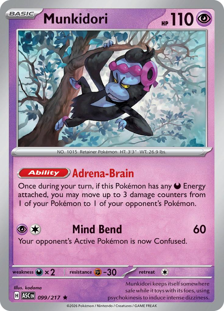 Pokémon-kaart Munkidori 099/217 Rare uit de set Ascended Heroes Imagen principal del producto