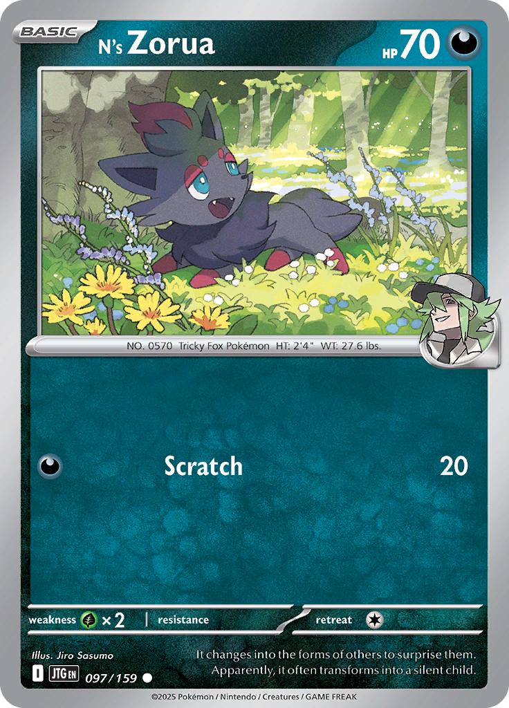 Pokémon-kaart N's Zorua 097/159 Common uit de set Journey Together Hoofdafbeelding