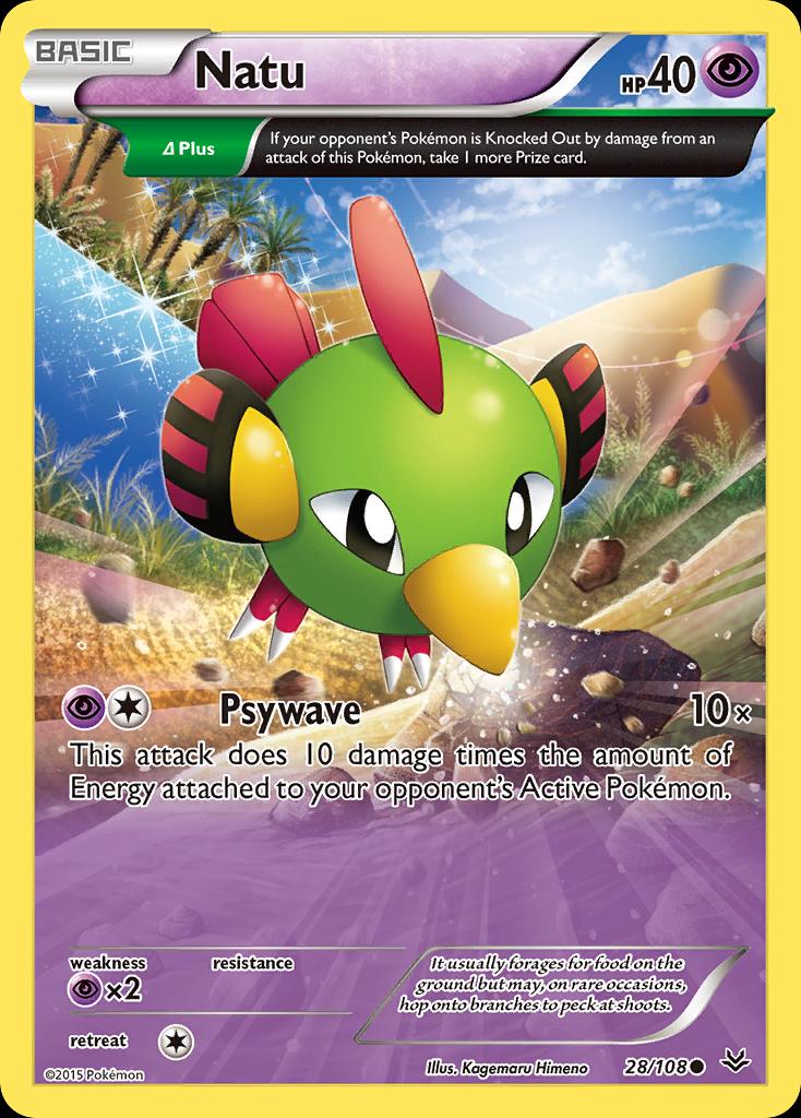Pokémon-kaart Natu 28/108 Common uit de set Roaring Skies Image principale du produit
