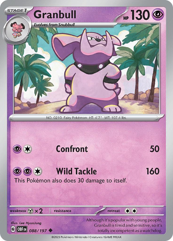 Pokémon-kaart Granbull 088/197 Uncommon uit de set Obsidian Flames Imagen principal del producto