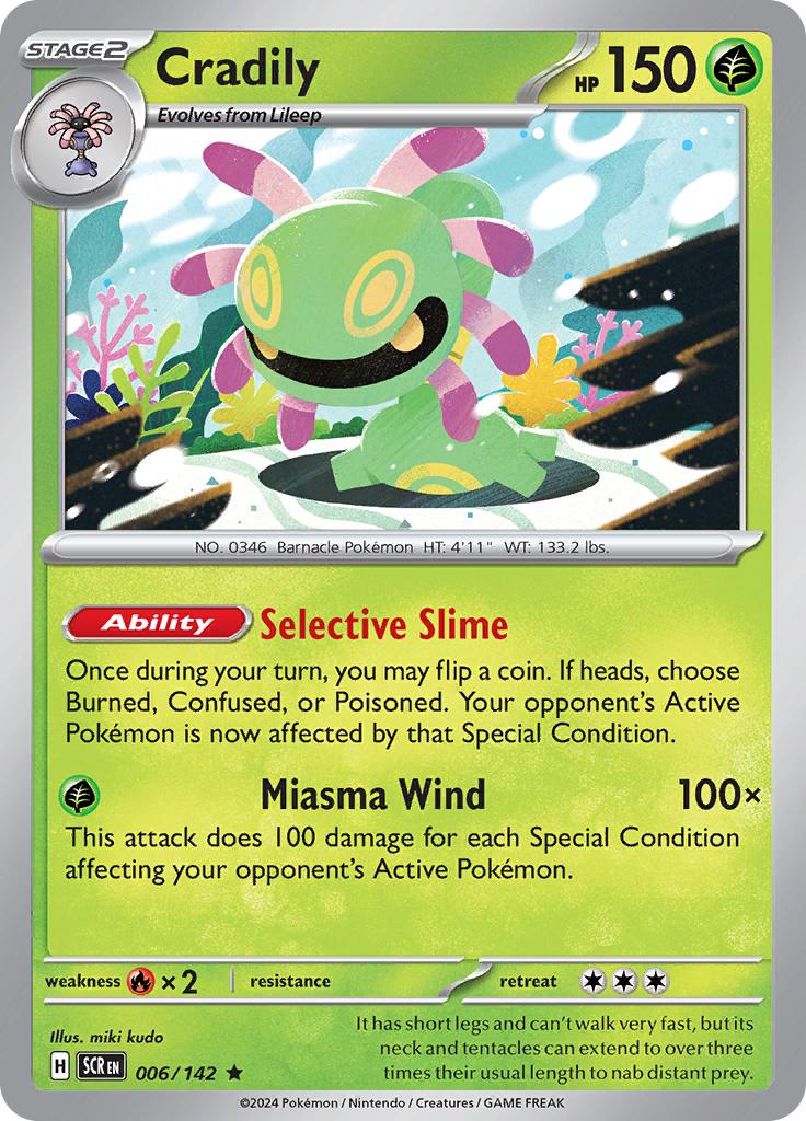 Pokémon-kaart Cradily 006/142 Rare uit de set Stellar Crown Hoofdafbeelding