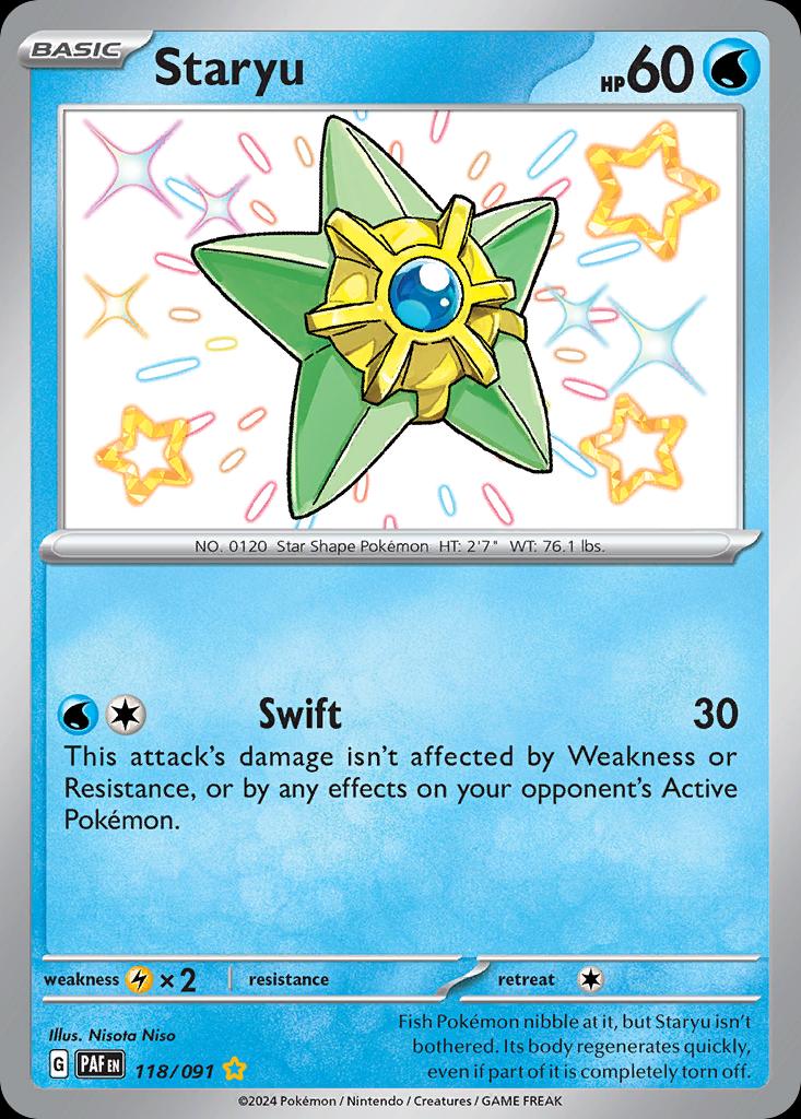 Pokémon-kaart Staryu 118/91 Shiny Rare uit de set Paldean Fates