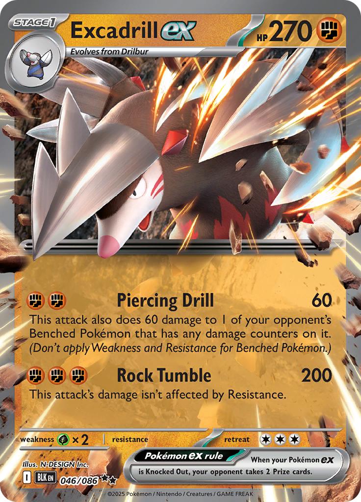 Pokémon-kaart Excadrill ex 046/086 Double Rare uit de set Black Bolt Immagine principale del prodotto