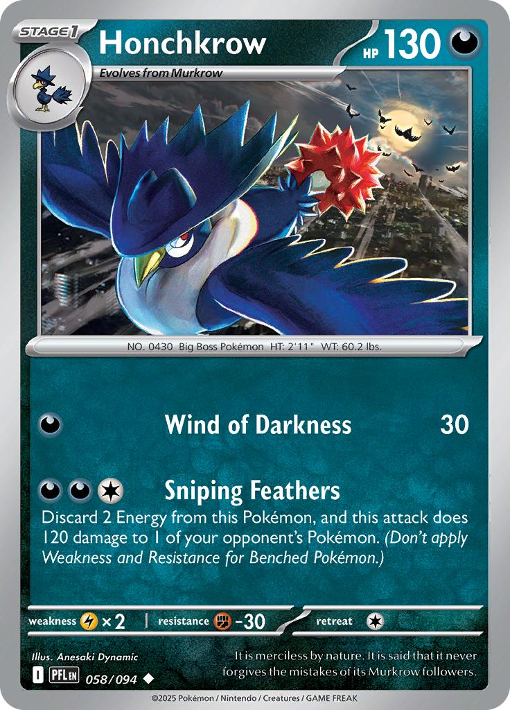 Pokémon-kaart Honchkrow 058/094 Uncommon uit de set Phantasmal Flames