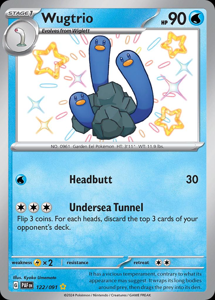 Pokémon-kaart Wugtrio 122/91 Shiny Rare uit de set Paldean Fates Imagen principal del producto