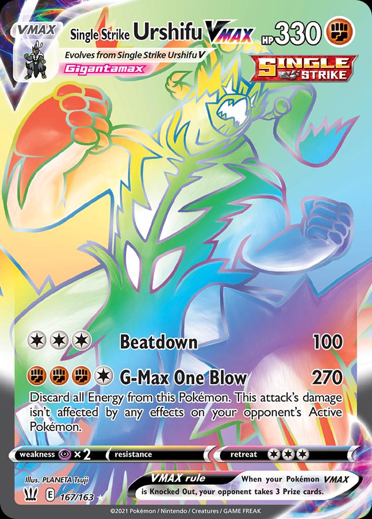 Pokémon-kaart Single Strike Urshifu VMAX 167/163 Secret Rare uit de set Battle Styles