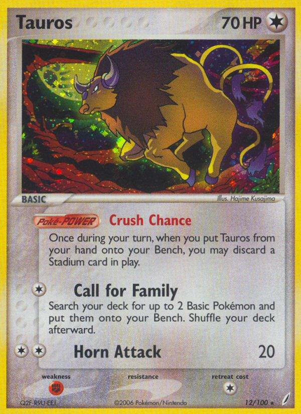 Pokémon-kaart Tauros 12/100 Holo Rare uit de set EX Crystal Guardians Image principale du produit