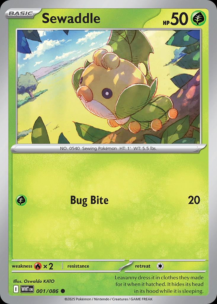 Pokémon-kaart Sewaddle 001/086 Common uit de set White Flare Immagine principale del prodotto