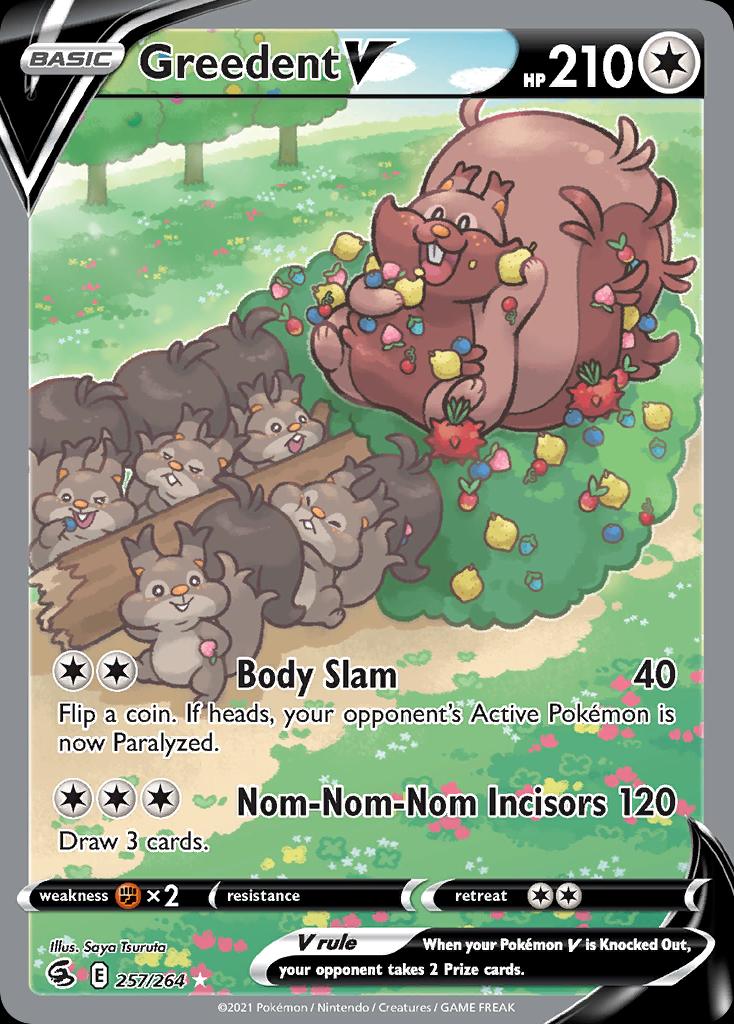 Pokémon-kaart Greedent V 257/264 Ultra Rare uit de set Fusion Strike