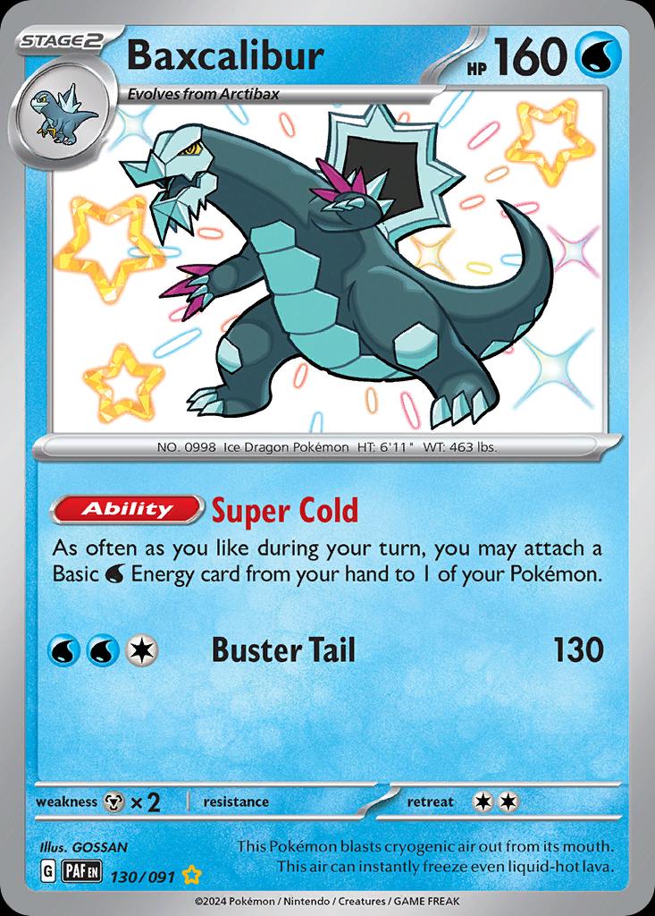 Pokémon-kaart Baxcalibur 130/91 Shiny Rare uit de set Paldean Fates